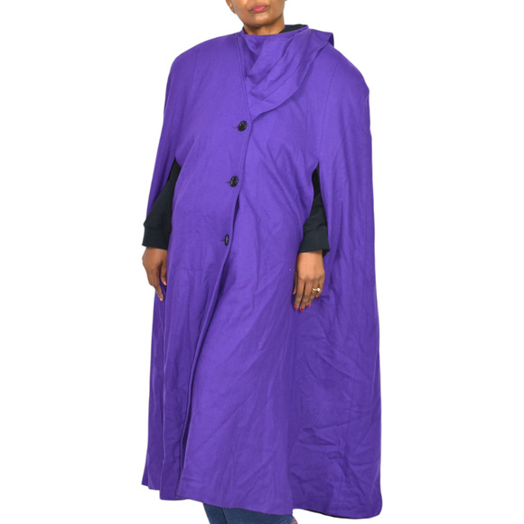 Vintage Alex Hayes Wool Cape Purple Wool Scarf Cloak Long Shoulder Pads Large - Picture 12 of 16